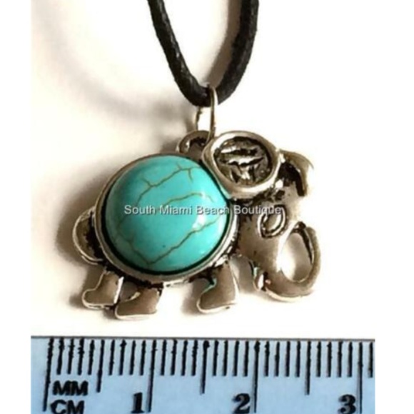 Silver Turquoise Tribal Elephant Boho Necklace - Picture 8 of 8